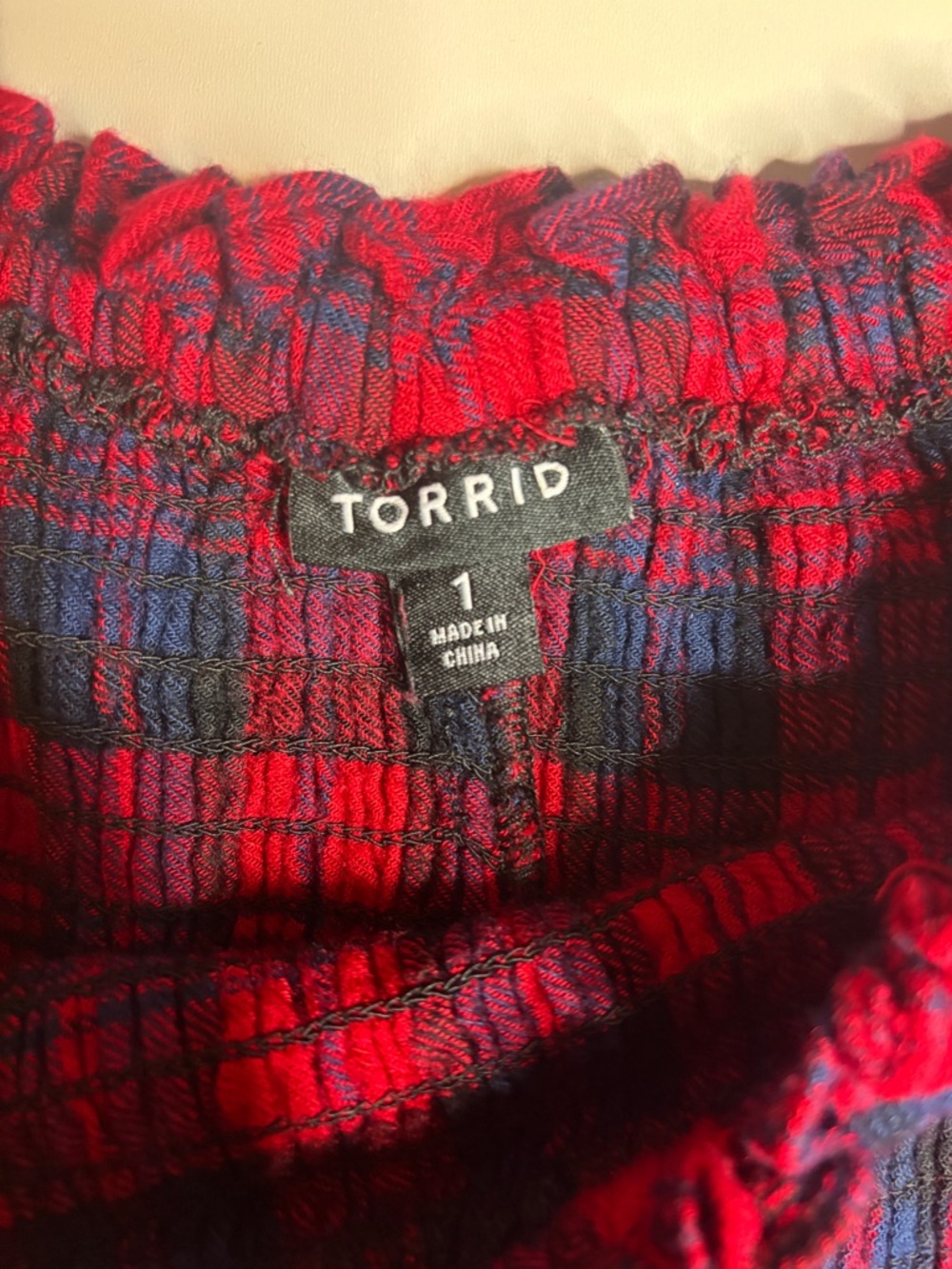 Torrid Plaid Smocked Babydoll Top Size 1 Cottagecore Boho - Picture 3 of 7